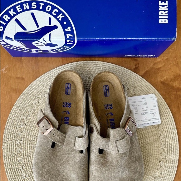 Birkenstock Boston Clog Suede Sandal Taupe - Picture 3 of 8